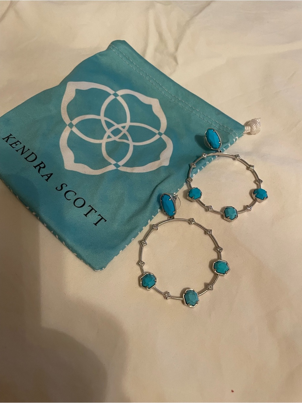 Kendra Scott Turquoise Stone Hoop Earrings - Silver